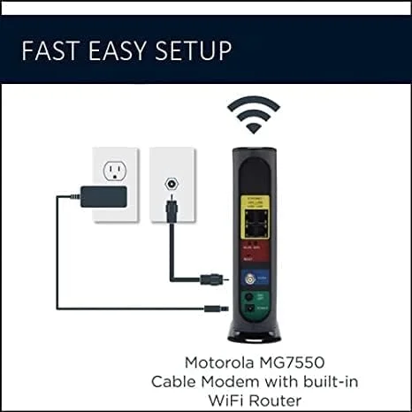 مودم روتر وای فای Motorola MG7550 با تقویت کننده توان، تایید شده توسط Comcast Xfinity، Cox، Charter Spectrum - سرعت وای فای AC1900 (16x4 DOCSIS 3.0) - بازسازی شده