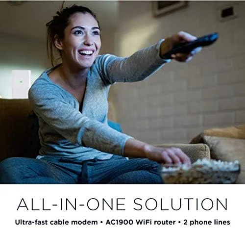 مودم کابلی موتورولا MT7711 (24X8) - روتر دارای دو پورت تلفن، مودم DOCSIS 3.0، روتر گیگابیتی وای فای دو بانده AC1900 برای کامست Xfinity - (بازسازی شده)