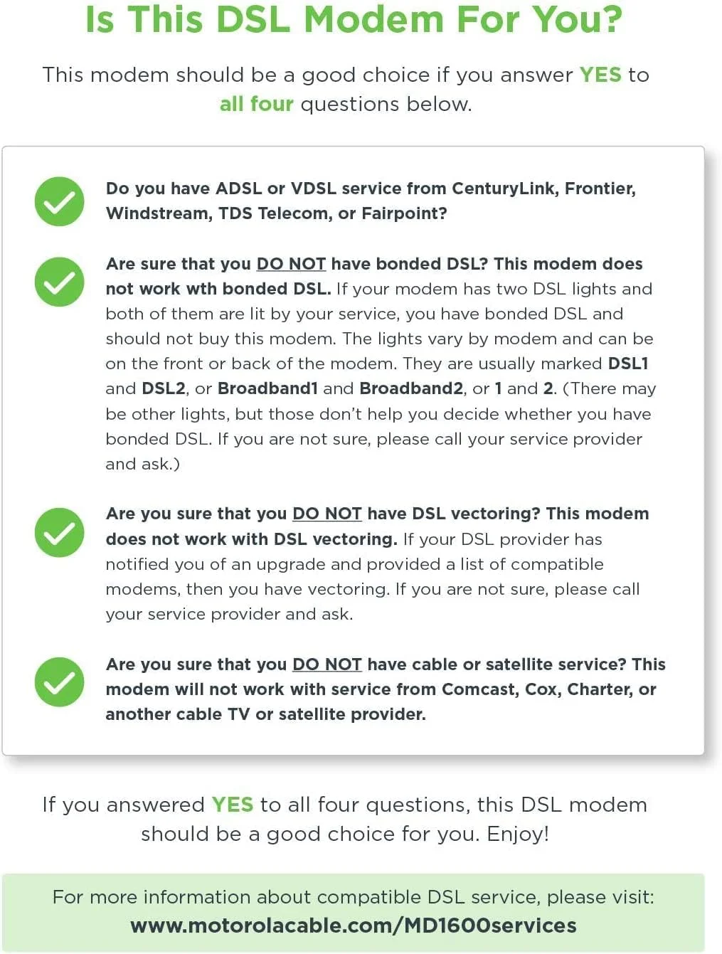 مودم VDSL2/ADSL2+ موتورولا + روتر گیگابیتی WiFi AC1600، مدل MD1600، برای DSL غیر پیوندی و غیر برداری از Frontier و برخی دیگر از ارائه دهندگان DSL (بازسازی شده)