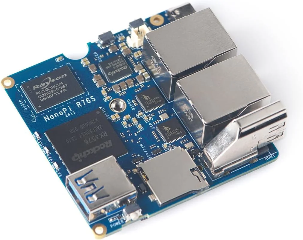 مینی روتر NanoPi R76S، مجهز به پردازنده RK3576 هشت هسته ای با مدل هوش مصنوعی، رم LPDDR5 16 گیگابایتی و eMMC 32 گیگابایتی، NPU با قدرت 6TOPS، دو پورت اترنت 2.5G، پشتیبانی از ماژول وای فای M.2 (بدون وای فای M.2، LPDDR4X16GB، استاندارد) مینی روتر NanoPi R76S، مجهز به پردازنده RK3576 هشت هسته ای با مدل هوش مصنوعی، رم LPDDR5 16 گیگابایتی و eMMC 32 گیگابایتی، NPU با قدرت 6TOPS، دو پورت اترنت 2.5G، پشتیبانی از ماژول وای فای M.2 (بدون وای فای M.2، LPDDR4X16GB، استاندارد)