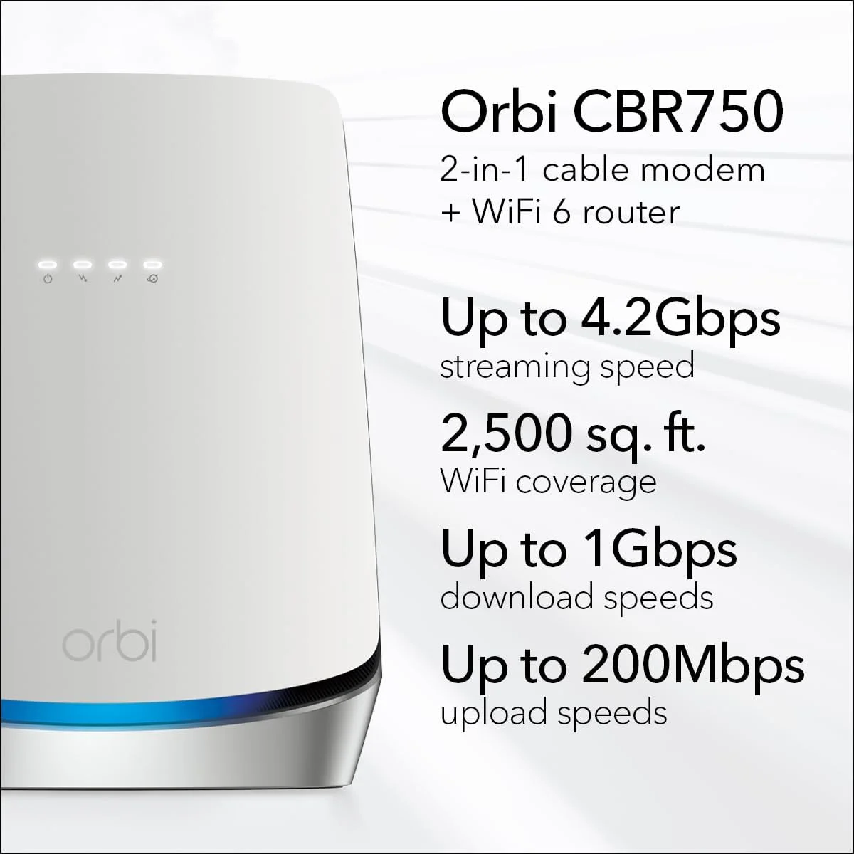 مودم روتر وای فای 6 سه باندی NETGEAR Orbi با مودم کابلی داخلی DOCSIS 3.1 (CBR750) - پوشش تا 230 متر مربع، پشتیبانی از 40+ دستگاه - AX4200 (تا 4.2 گیگابیت بر ثانیه)