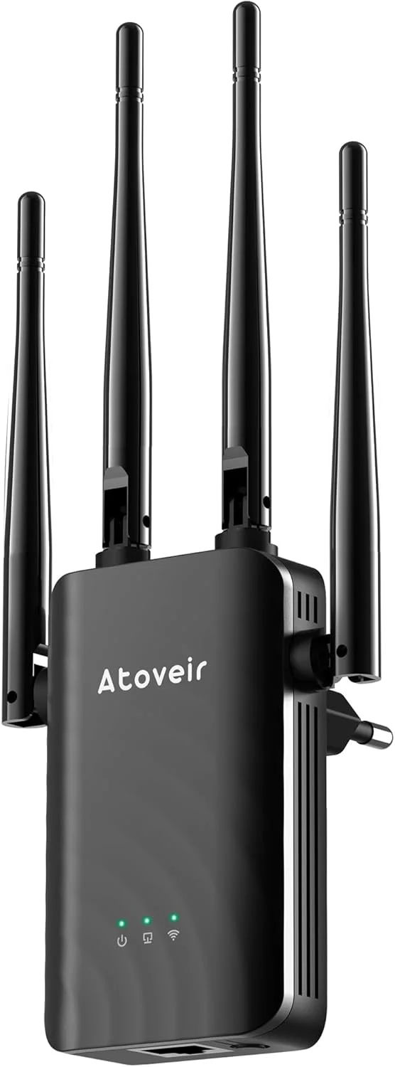 تقویت کننده WiFi با پورت اترنت - تقویت کننده و توسعه دهنده محدوده WiFi قدرتمند 2.4 گیگاهرتز برای خانه، تقویت کننده بی سیم سیگنال WiFi سازگار با همه روترها، راه اندازی هوشمند با یک ضربه، مشکی