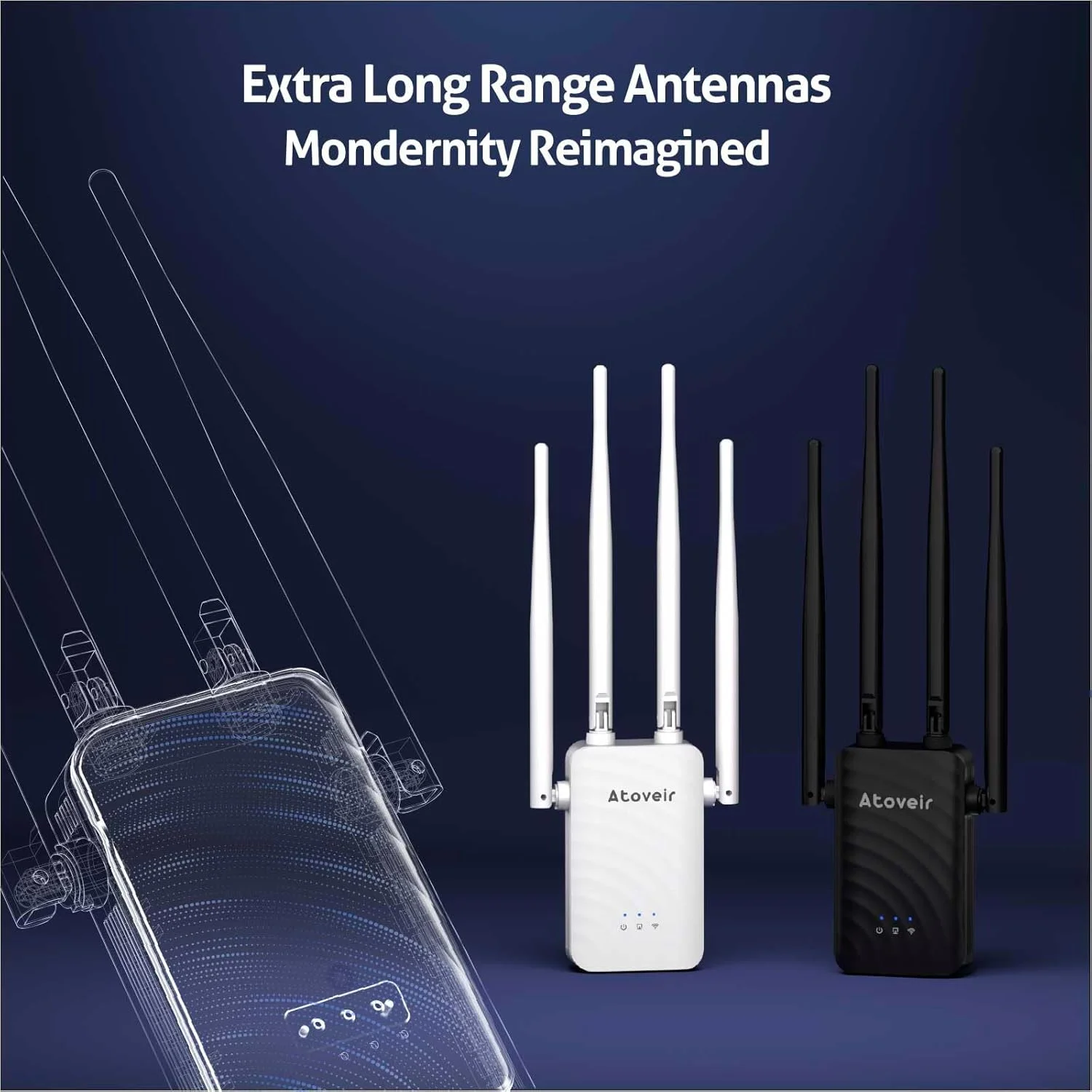 تقویت کننده WiFi با پورت اترنت - تقویت کننده و توسعه دهنده محدوده WiFi قدرتمند 2.4 گیگاهرتز برای خانه، تقویت کننده بی سیم سیگنال WiFi سازگار با همه روترها، راه اندازی هوشمند با یک ضربه، مشکی