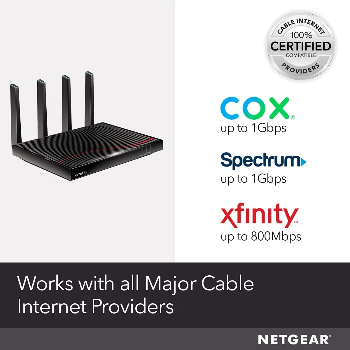 مودم روتر کابلی وای فای NETGEAR Nighthawk (C7800) - سازگار با ارائه دهندگان خدمات کابلی از جمله Xfinity by Comcast، Cox، Spectrum | طرح های کابلی تا 1 گیگابیت | سرعت وای فای AC3200 | DOCSIS 3.1