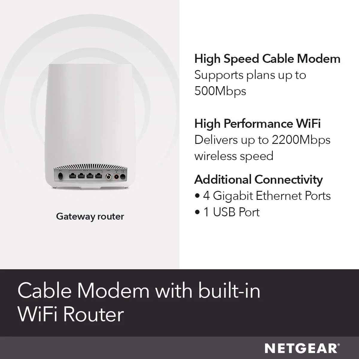 مودم کابلی همه کاره و روتر وای فای مش نت گیر Orbi (CBR40) – AC2200، سرعت تا 2.2 گیگابیت بر ثانیه، پوشش 185 متر مربع