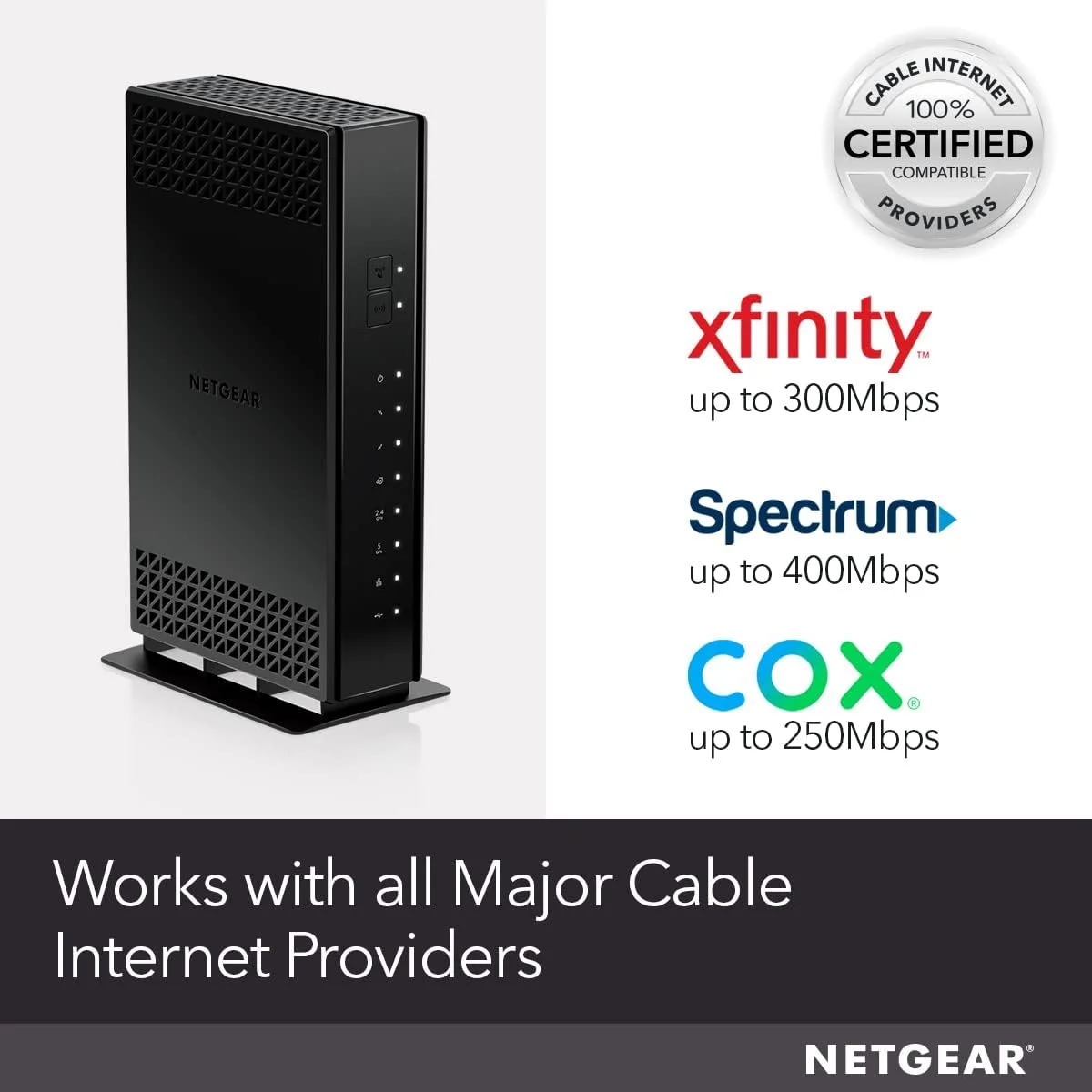 مودم کابلی NETGEAR با روتر وای فای داخلی (C6230) - سازگار با همه ارائه دهندگان اصلی کابل از جمله Xfinity، Spectrum، Cox - برای طرح های کابلی تا 400 مگابیت در ثانیه - سرعت وای فای AC1200 - DOCSIS 3.0