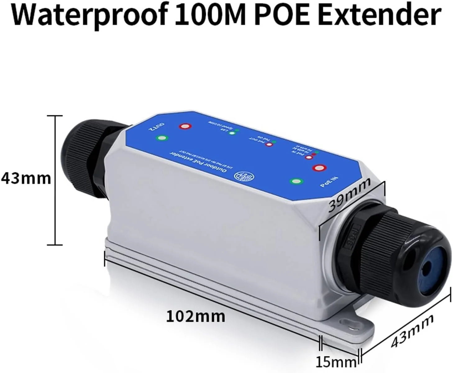 توسعه دهنده PoE دو پورت 100 مگابیت در ثانیه، ضد آب IP67 مناسب فضای باز، تکرار کننده 1 به 1، استاندارد IEEE802.3af/at/bt، نصب آسان، 48 ولت 120 وات