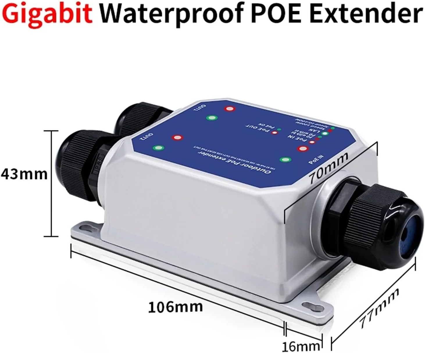 توسعه دهنده گیگابیتی 3 پورت IP67 ضد آب 1 به 2 1000M تکرار کننده IEEE802.3af/at/bt 48V 120W