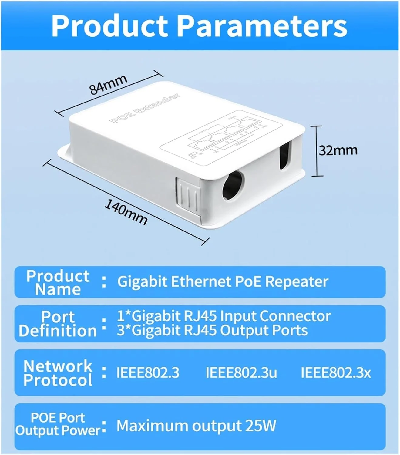 تکرار کننده 4 پورت گیگابیتی شبکه با توان 30 وات، مدل P-O//E013G-FS