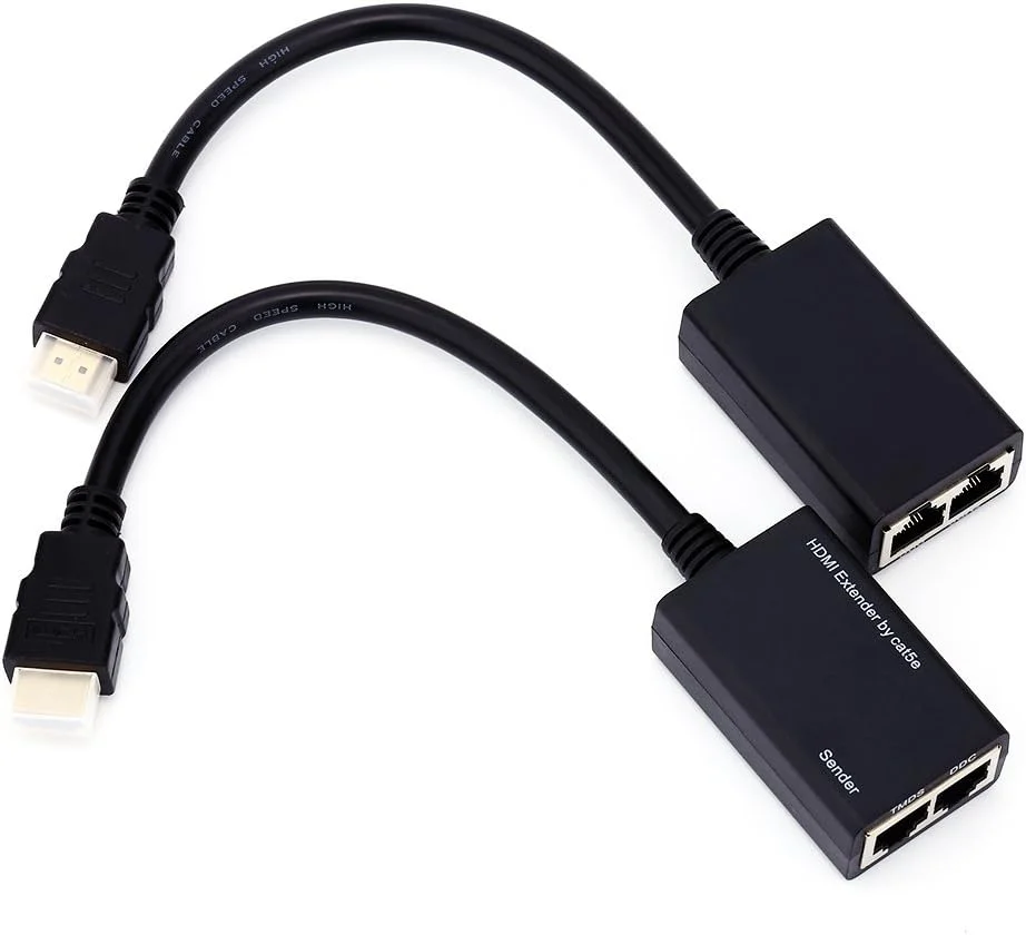 اکستندر HDMI 30 متری از طریق CAT5e، فرستنده + گیرنده، TMDS DDC از طریق RJ45 CAT5e CAT6 LAN اترنت بالون اکستندر آداپتور تا 1080P پشتیبانی از 3D، مشکی