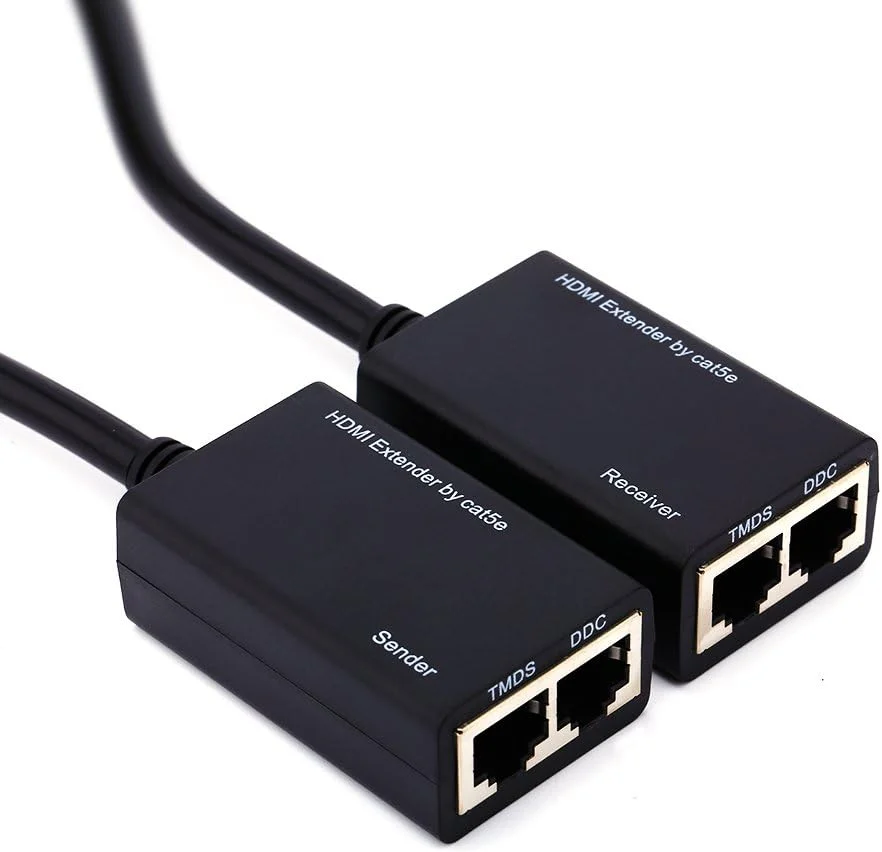 اکستندر HDMI 30 متری از طریق CAT5e، فرستنده + گیرنده، TMDS DDC از طریق RJ45 CAT5e CAT6 LAN اترنت بالون اکستندر آداپتور تا 1080P پشتیبانی از 3D، مشکی