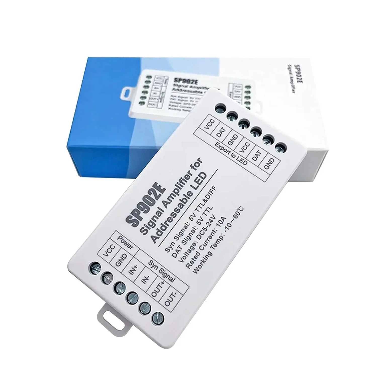 تکرار کننده تقویت کننده سیگنال SPI مدل PCS SP902E مناسب برای نوار LED پیکسلی IC آدرس پذیر WS2812 WS2811 WS2813 RGB، چراغ پنل ماتریس قابل برنامه ریزی، 5-24 ولت