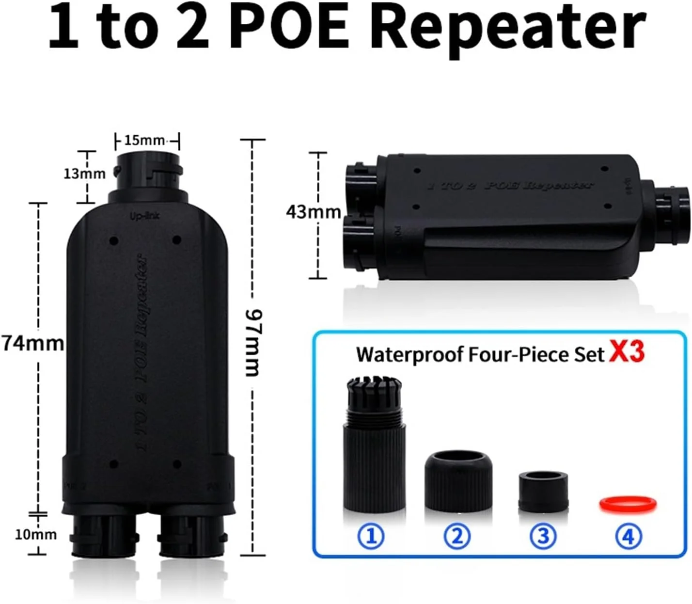 تکرار کننده ضد آب دو پورت P-O//E با استاندارد IP66 و سرعت 10/100 مگابیت بر ثانیه، توسعه دهنده P-O//E یک به دو با استاندارد IEEE802.3af/at 48V