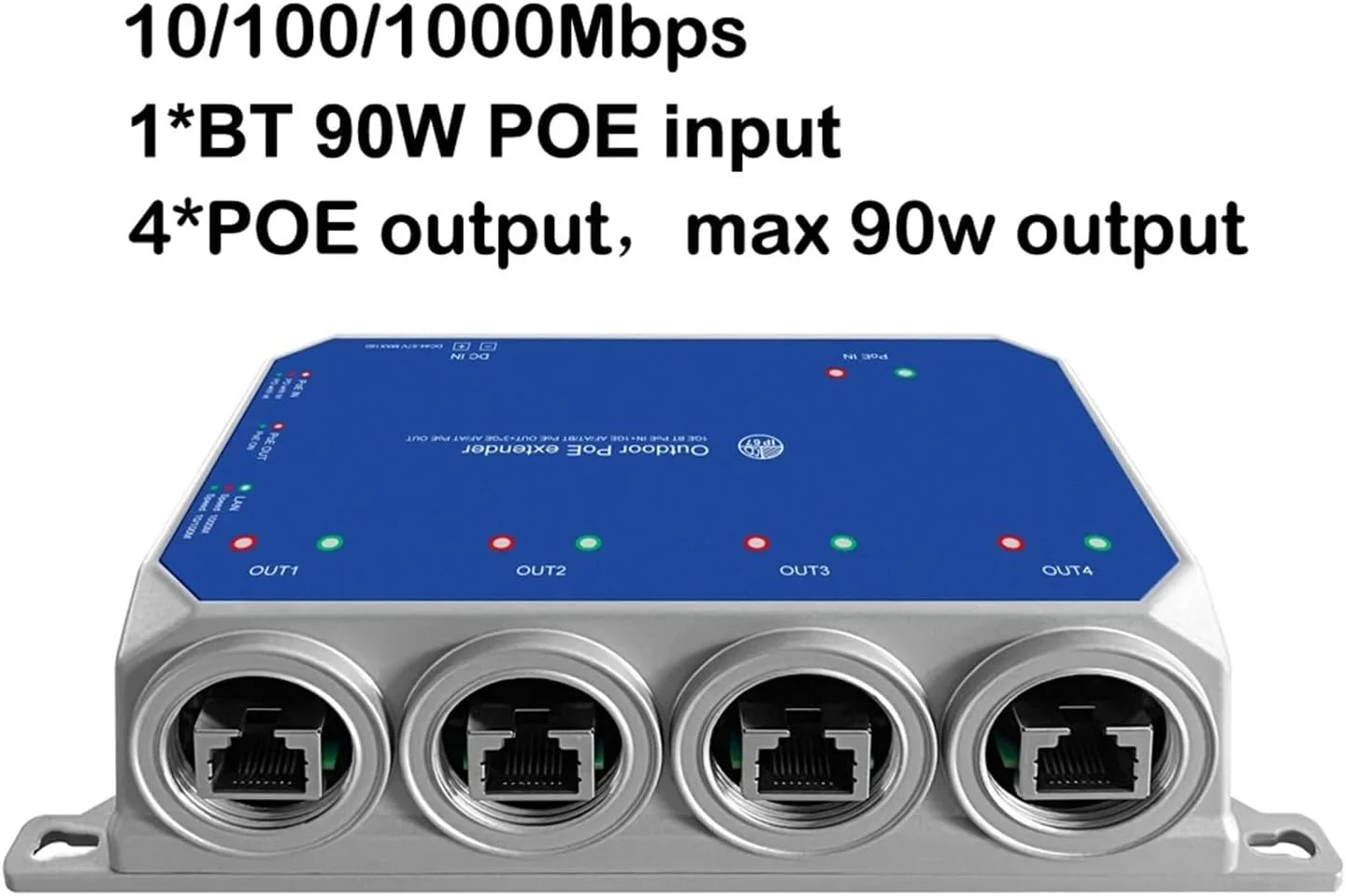 سوئیچ توسعه دهنده 4 پورت IP67 ضد آب 10/100/1000 مگابیت بر ثانیه (گیگابیتی)