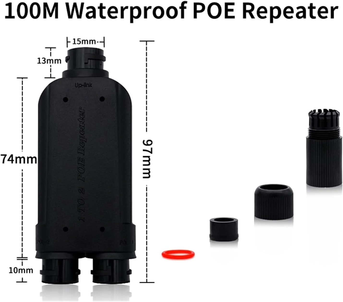 تکرار کننده دو پورت 100../M P-O//E ضد آب IP66، توسعه دهنده 1 به 2 P-O//E IEEE802.3af/at/bt 48V