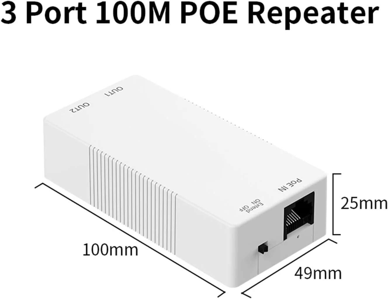 توسعه دهنده 2 پورت 100M، تکرار کننده 1 به 2، محافظت 4KV، 48V 30W