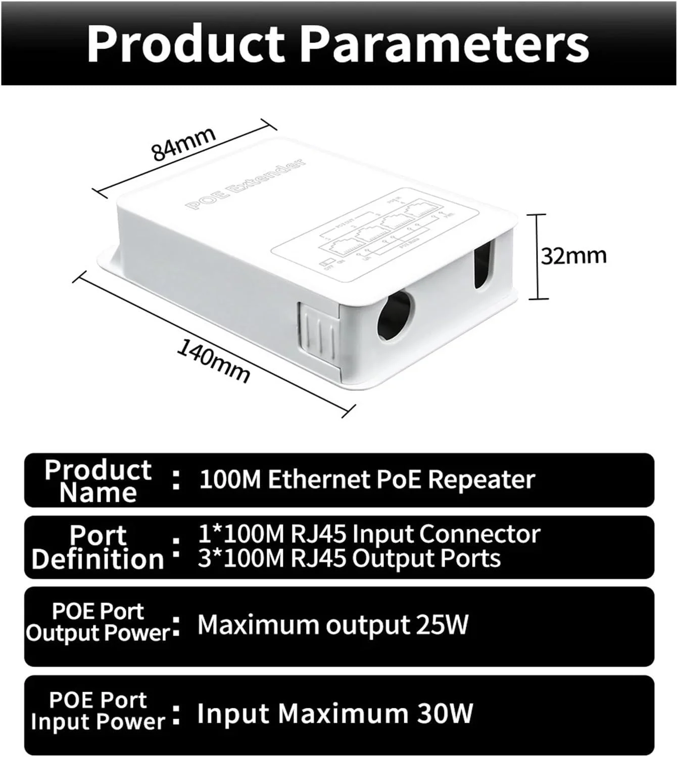 توسعه دهنده پورت شبکه با قابلیت تغذیه از طریق اترنت (P-O//E) با 4 پورت، تکرار کننده شبکه 100 مگابیت بر ثانیه، IP30 VLAN 44-57V 30W