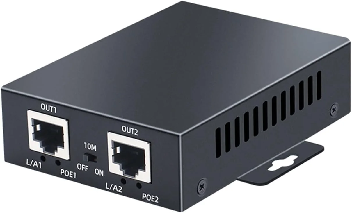 توسعه دهنده پورت P-O//E دو پورت 10/100 مگابیت بر ثانیه با استاندارد IEEE802.3at/802.3af، یک ورودی دو خروجی، تکرار کننده P-O//E، نصب آسان