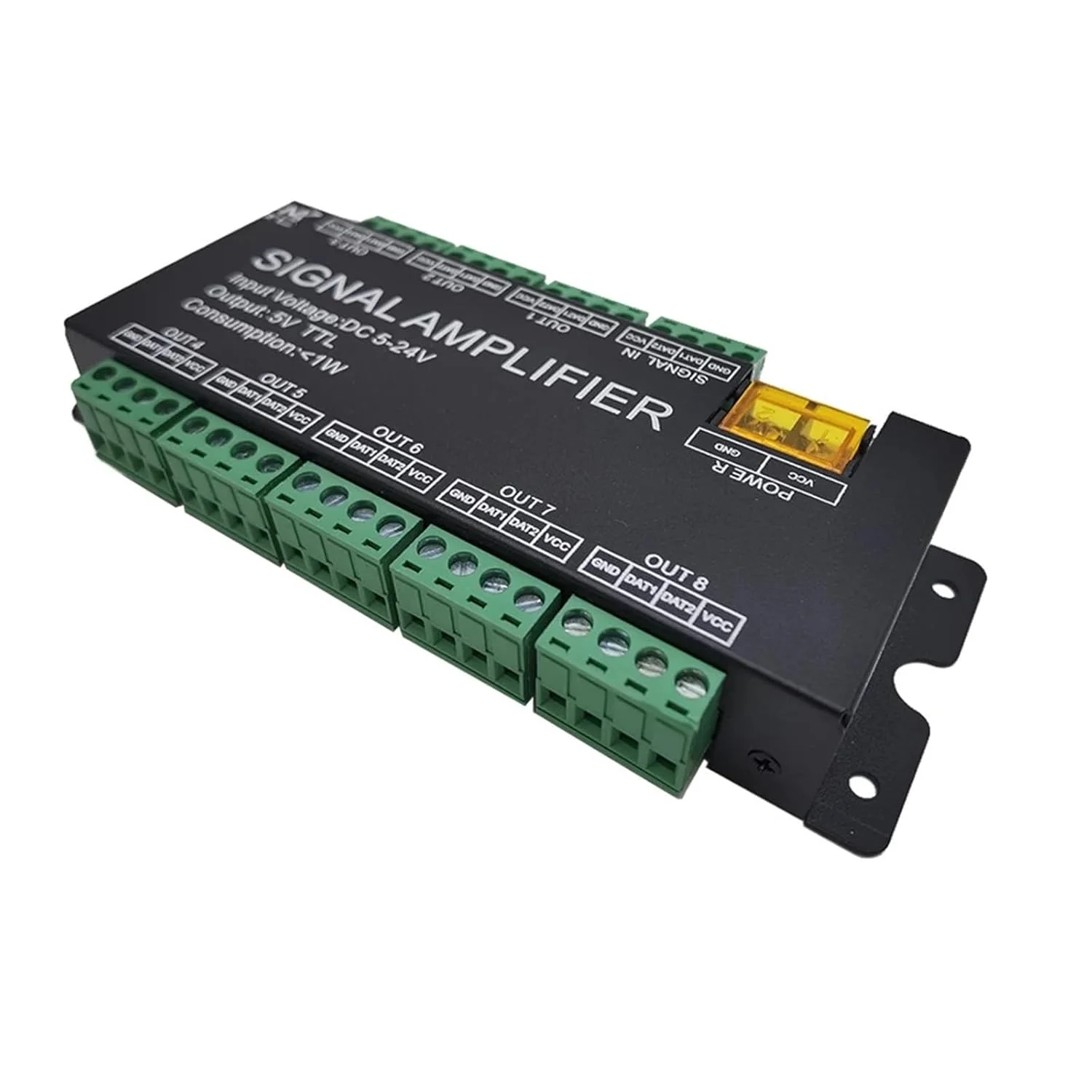 تقویت کننده LED هشت کاناله DC 5V-24V 12V 8CH تکرار کننده خروجی سیگنال TTL برای نوار نور LED فول کالر IC WS2811/2812B/1903