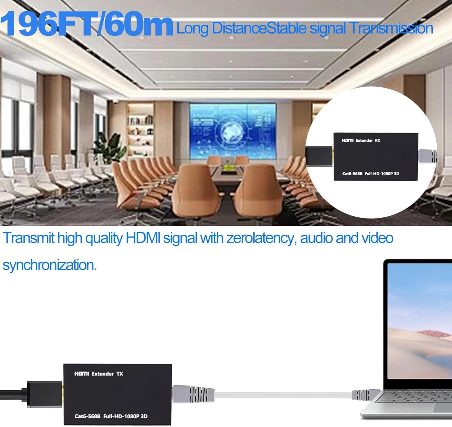 افزایش دهنده HDMI تا 60 متر با کابل شبکه Cat5E/6، پشتیبانی از EDID، محافظت ESD، کیفیت 1080P@60Hz 3D Full HD با منبع تغذیه POC