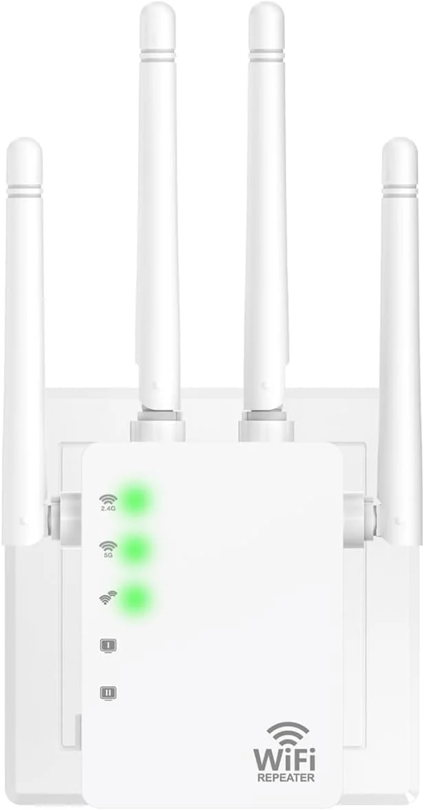 تقویت کننده سیگنال وای فای دو بانده (5.8G & 2.4G) - پوشش تا 1200 متر مربع، پشتیبانی از 105 دستگاه، راه اندازی با یک ضربه، دارای پورت اترنت، سرعت بالاتر، سازگار با تمام دستگاه های اصلی