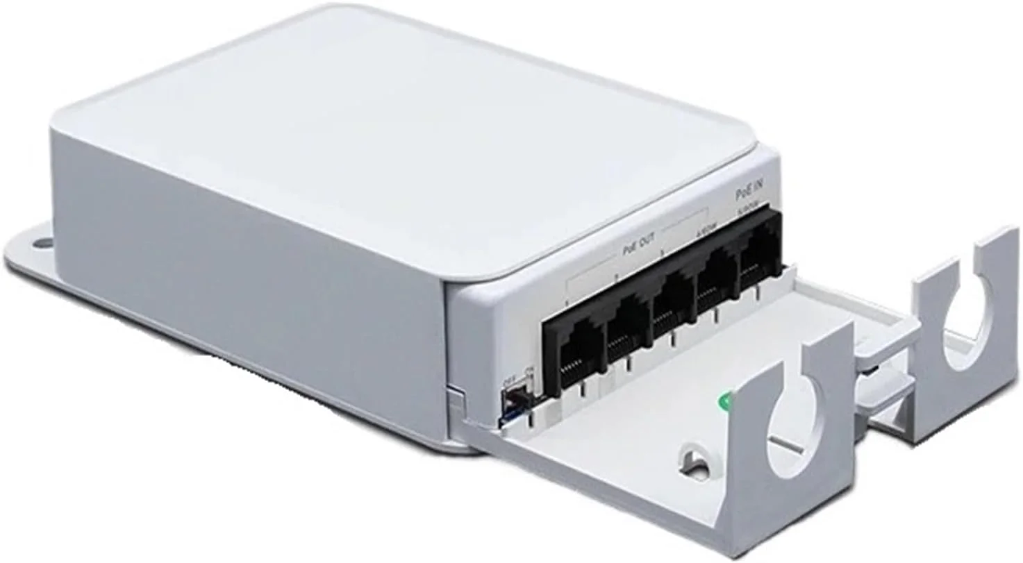 توسعه دهنده POE پنج پورت، تکرار کننده 4 پورت 100/1000 مگابیت بر ثانیه شبکه بیرونی IP55 VLAN 44-57 ولت (100M)، اندازه: 148*98*34 میلی متر