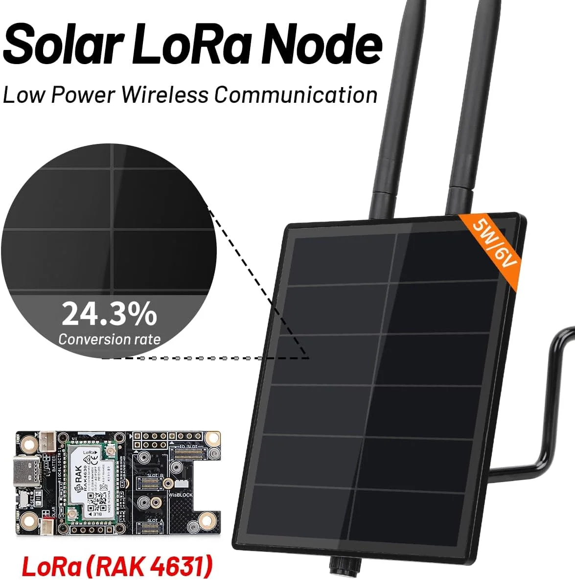 دستگاه تکرار کننده KEEPTEEN D5 Solar Lora Node Meshtastic با برد Wisblock RAK19007 RAK4631 فرکانس 915 مگاهرتز، آنتن Mesh Lora، NRF52840 بلوتوث، پنل خورشیدی و باتری داخلی 5000 میلی آمپر