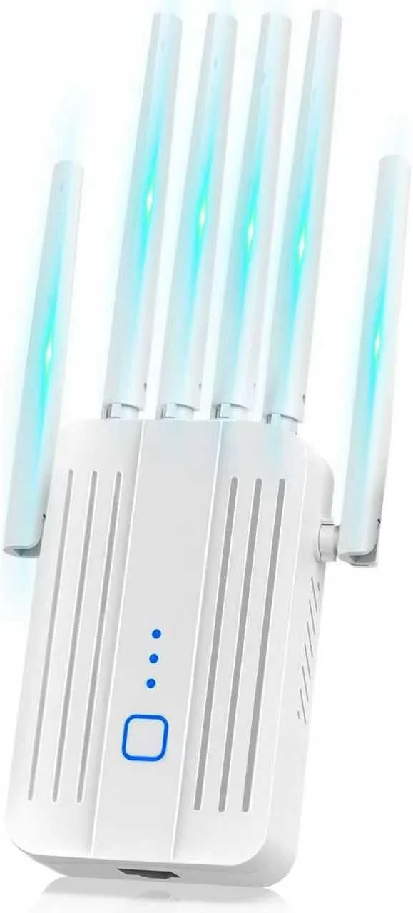 تقویت کننده وای فای توسعه دهنده اینترنت با 6 آنتن، توسعه دهنده وای فای با پورت اترنت، تقویت کننده وای فای تا 900 متر مربع، تکرار کننده وای فای، دستگاه های بیشتر، تقویت کننده سیگنال توسعه دهنده وای فای برای خانه، سفید