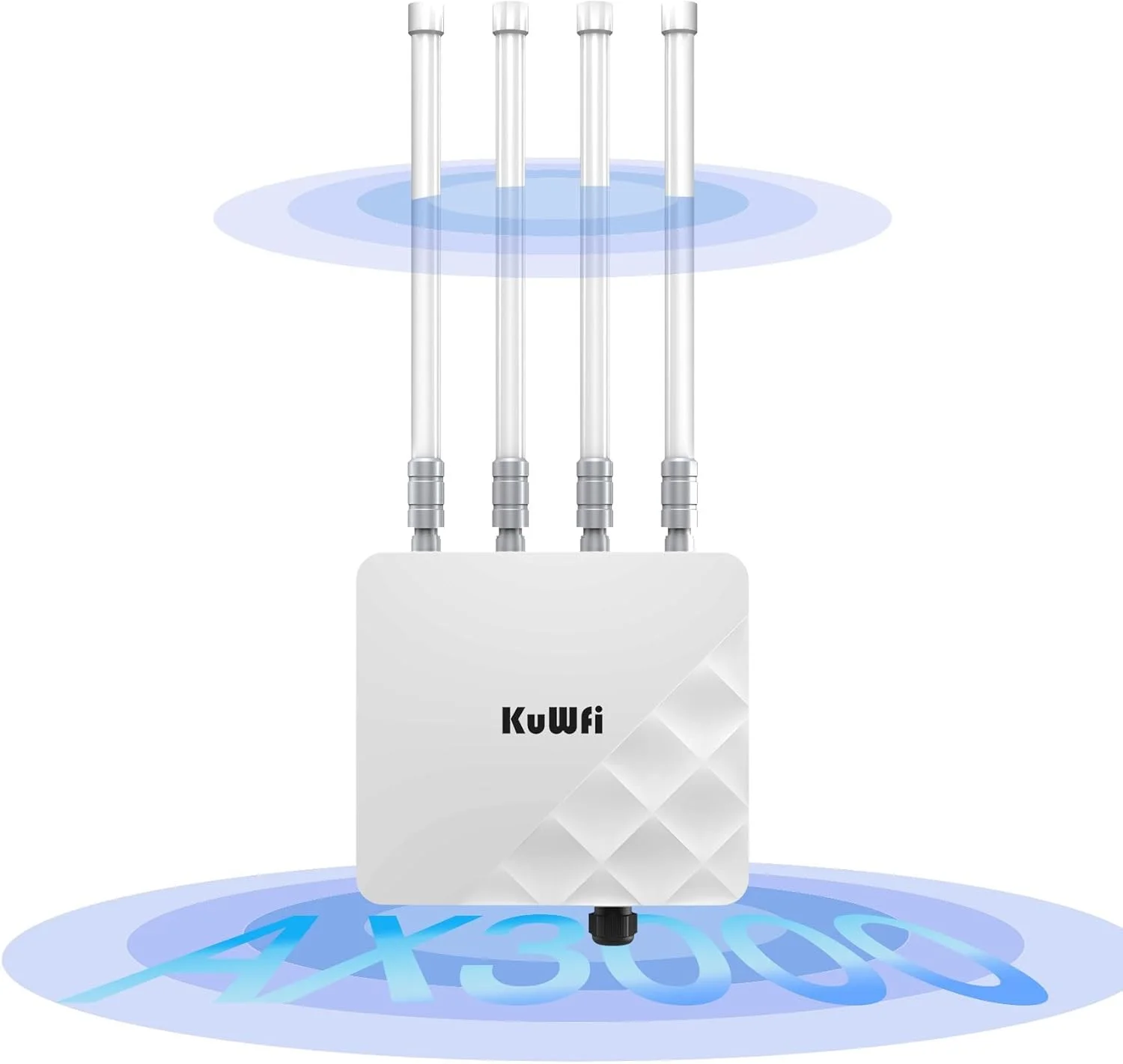 تقویت کننده وای فای فضای باز KuWFi | سازگار با استارلینک و انرژی خورشیدی | AP دوربرد با مدیریت ابری | وای فای 6 (3000Mbps) دو بانده | نقطه دسترسی POE+ IP67 پشتیبانی از 256 کاربر | ایده آل برای پوشش 300-500 متری