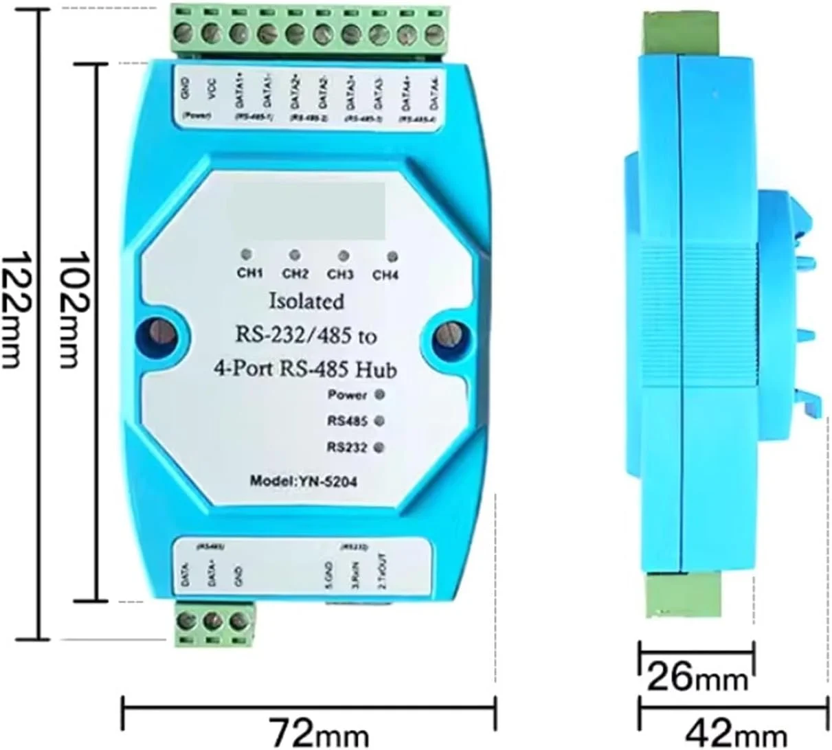 هاب تکرار کننده RS-485 با 4 پورت و ایزوله RS232 به RS485