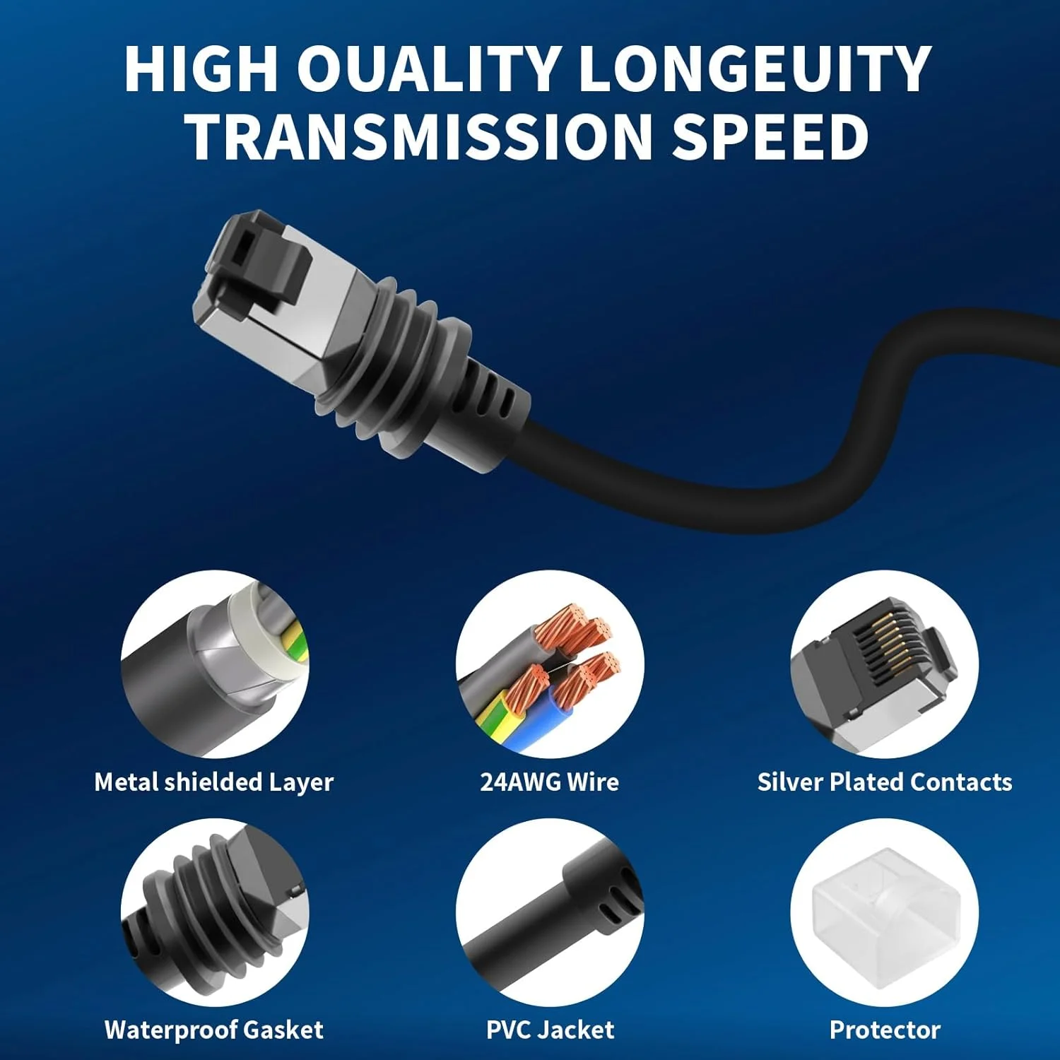 کابل استارلینک نسل 3، 38 متری، کابل اترنت جایگزین برای استارلینک V3، سیم 24AWG، ضد آب، بادوام و سازگار با استارلینک نسل 3