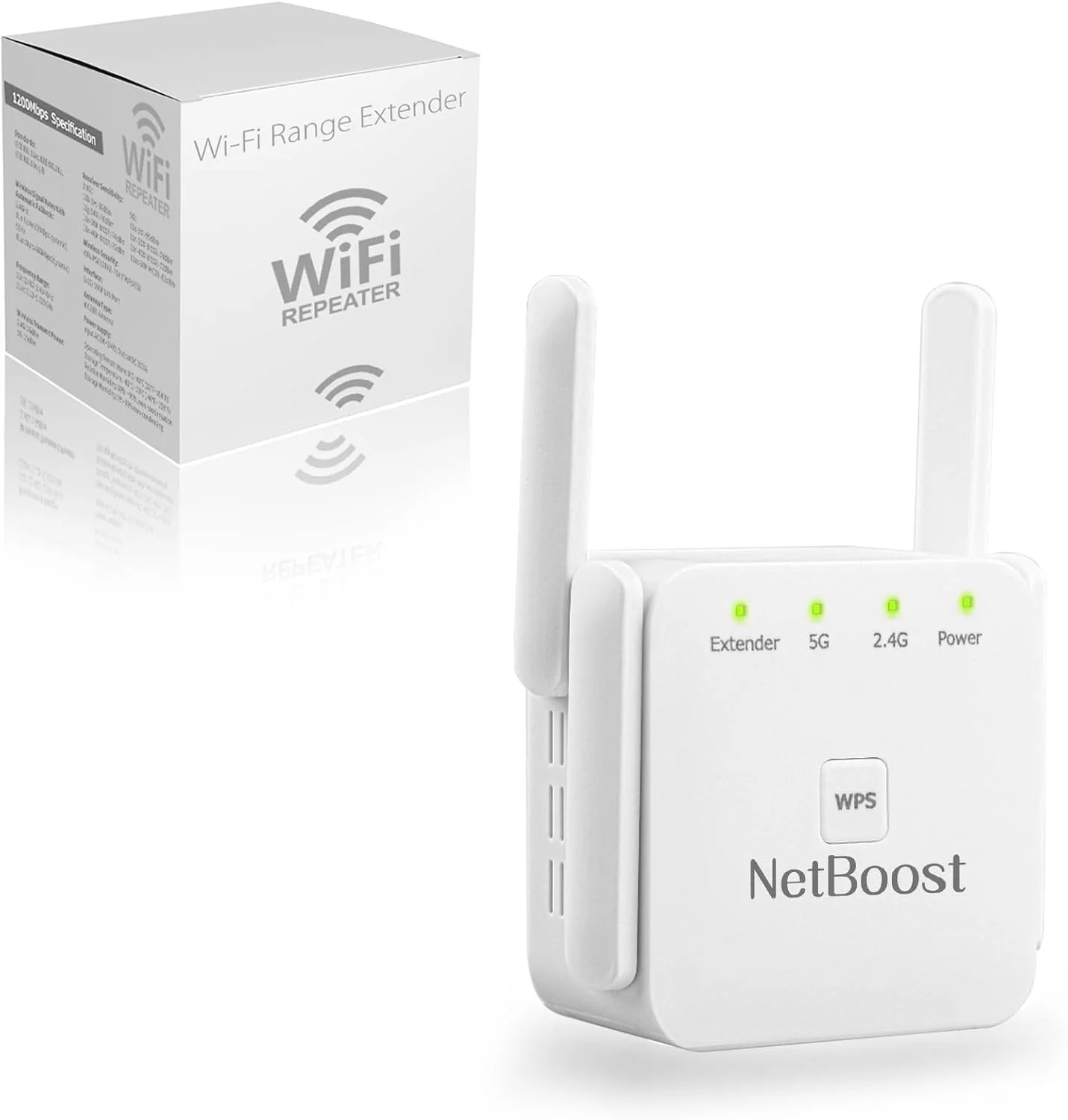 تقویت کننده وای فای Netboost، تقویت کننده وای فای NetBoost pro 2024 با پورت اترنت، سرعت 2.4G تا 1200 مگابیت بر ثانیه، تکرار کننده سیگنال، دریافت سیگنال قوی وای فای در هر گوشه از خانه شما (1200Mbps)