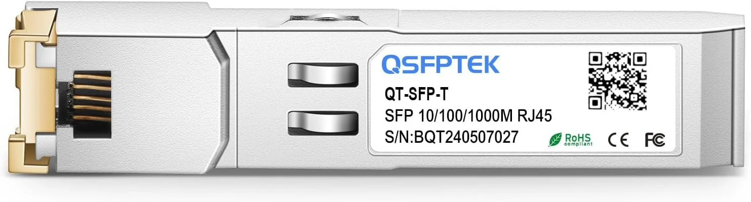 ماژول مسی QSFPTEK 1.25G گیگابیتی SFP RJ45، SFP به RJ45، مینی GBIC 10/100/1000BASE-T، فرستنده و گیرنده اترنت برای Ubiquiti UF-RJ45-1G، Supermicro، تا 100 متر