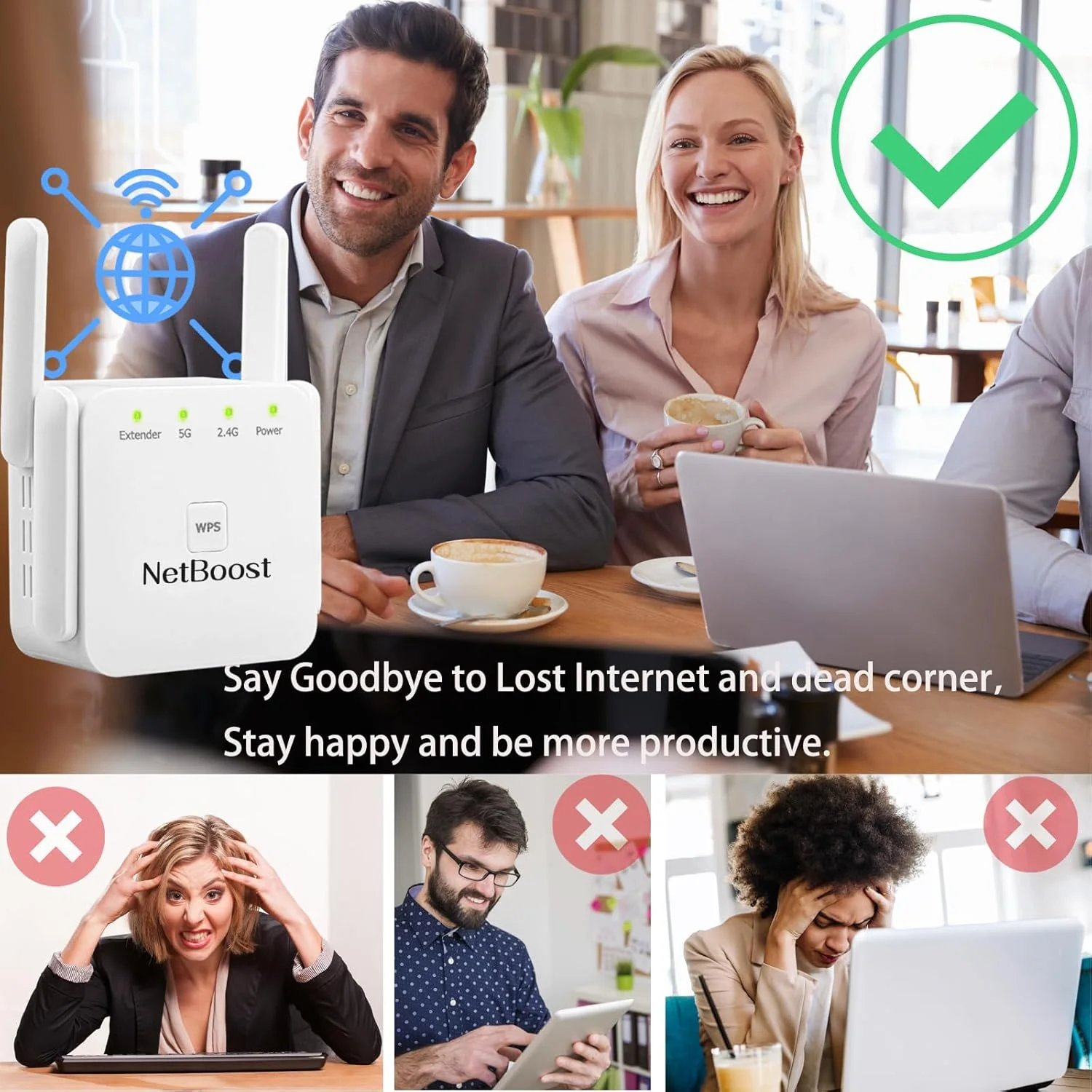 تقویت کننده وای فای Netboost، تقویت کننده وای فای NetBoost pro 2024 با پورت اترنت، سرعت 2.4G تا 1200 مگابیت بر ثانیه، تکرار کننده سیگنال، دریافت سیگنال قوی وای فای در هر گوشه از خانه شما (1200Mbps)