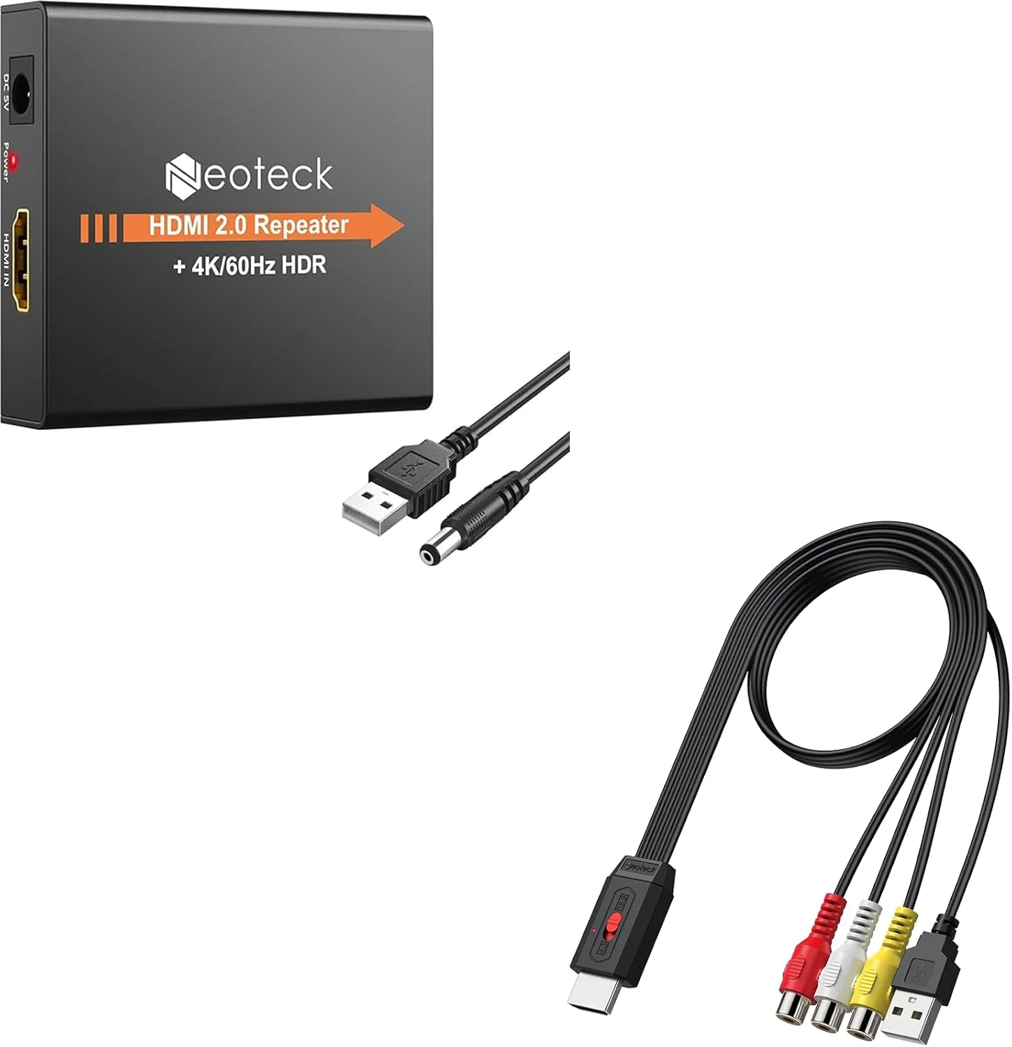 کیت تبدیل صوتی Neoteck: تقویت کننده سیگنال HDMI 2.0 4K و مبدل RCA به HDMI 20 سانتی متری برای کنسول های بازی