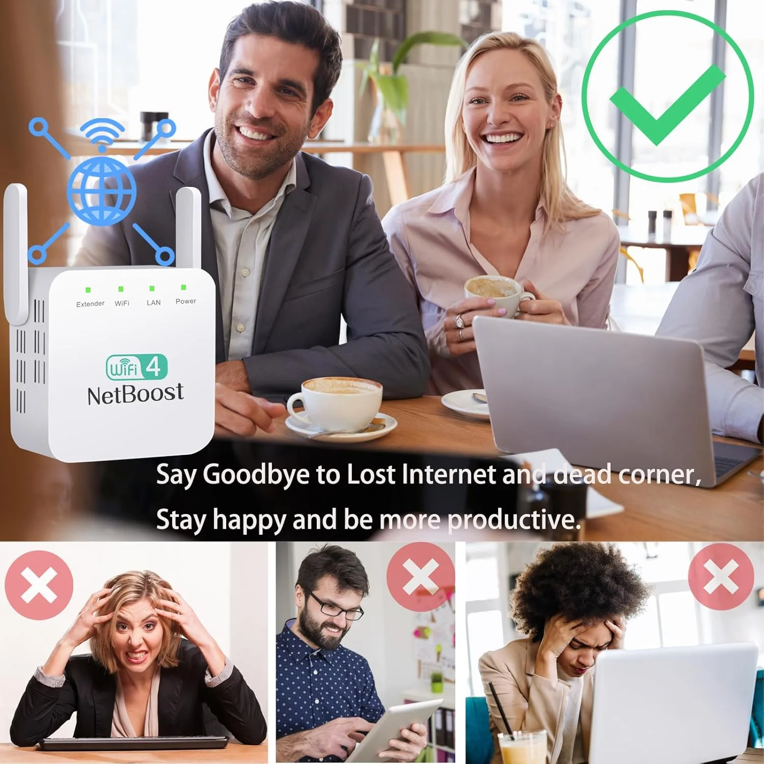 تقویت کننده وای فای Netboost، تقویت کننده وای فای NetBoost pro 2024 با پورت اترنت، سرعت 2.4G تا 300 مگابیت بر ثانیه، تکرار کننده سیگنال، دریافت سیگنال قوی وای فای در هر گوشه از خانه شما (300 مگابیت بر ثانیه)