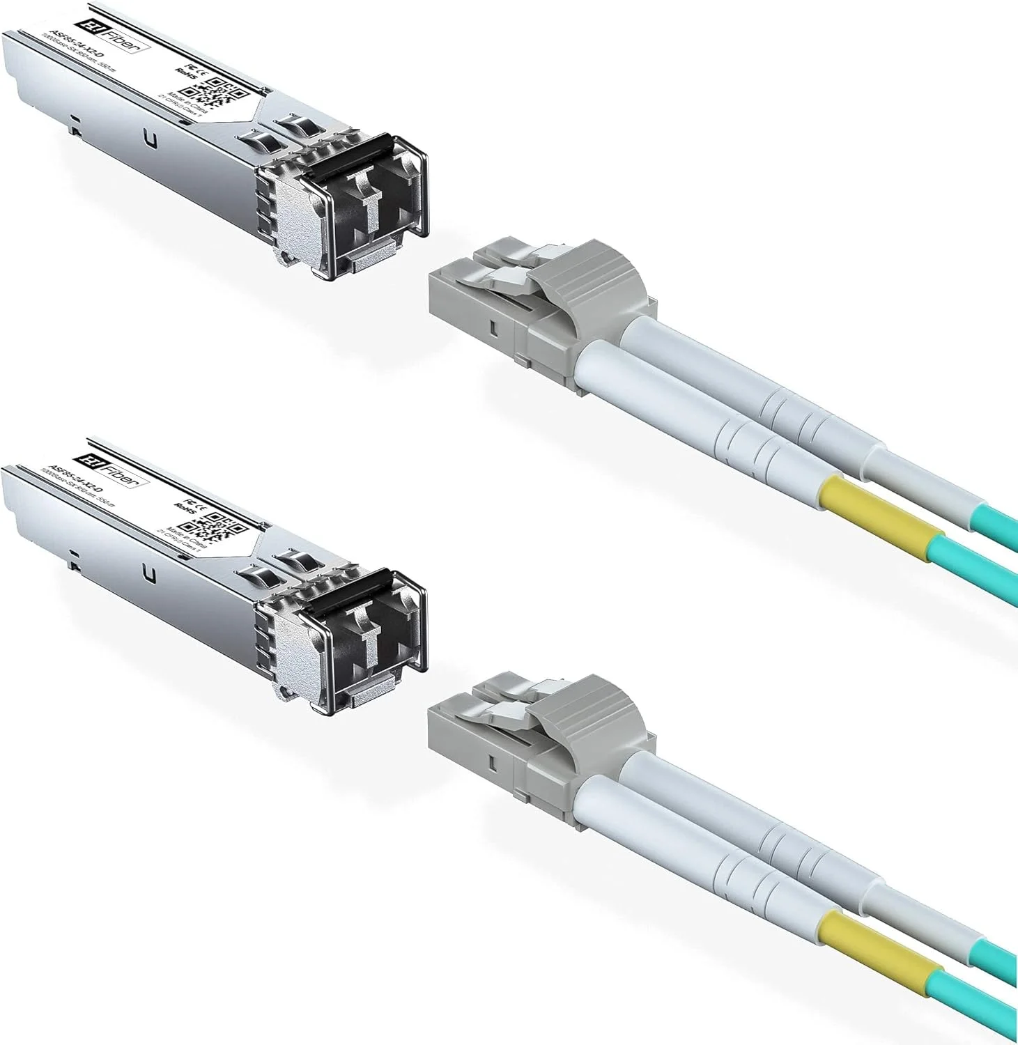 بسته 2 عددی ماژول SFP چند حالته گیگابیتی مینی-GBIC با کابل فیبر نوری 1 متری OM3 LC به LC، سازگار با 1000Base-SX برای Ubiquiti UF-MM-1G