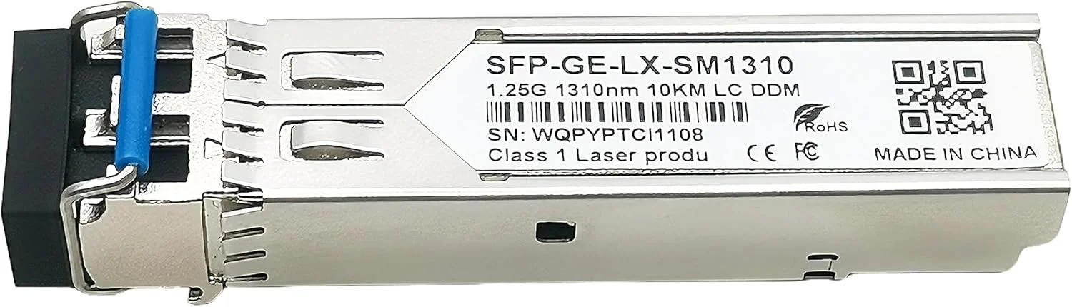 فرستنده و گیرنده نوری گیگابیتی 1.25G SFP-GE-SM SFP 1000BASE-LX/LH 1310nm 10km DDM Duplex LC/UPC SMF تک حالته سازگار با Cisco GLC-LH-SMD، TP-Link TL-SM311LS، Ubiquit UniFi، Fortinet، Netgear و غیره (2 عدد)
