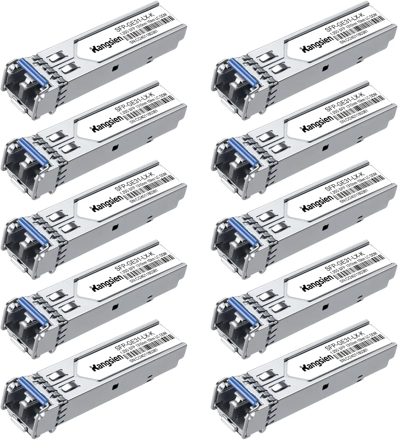 ماژول 1.25G SFP LC 1000Base-LX، 1310nm SMF ماژول فیبر نوری تک حالته، تا 10 کیلومتر، سازگار با سیسکو، یوبیکیوتی، میکروتیک، دی-لینک، نت گیر، کیونپ، لینکسیس و غیره (بسته 10 عددی)