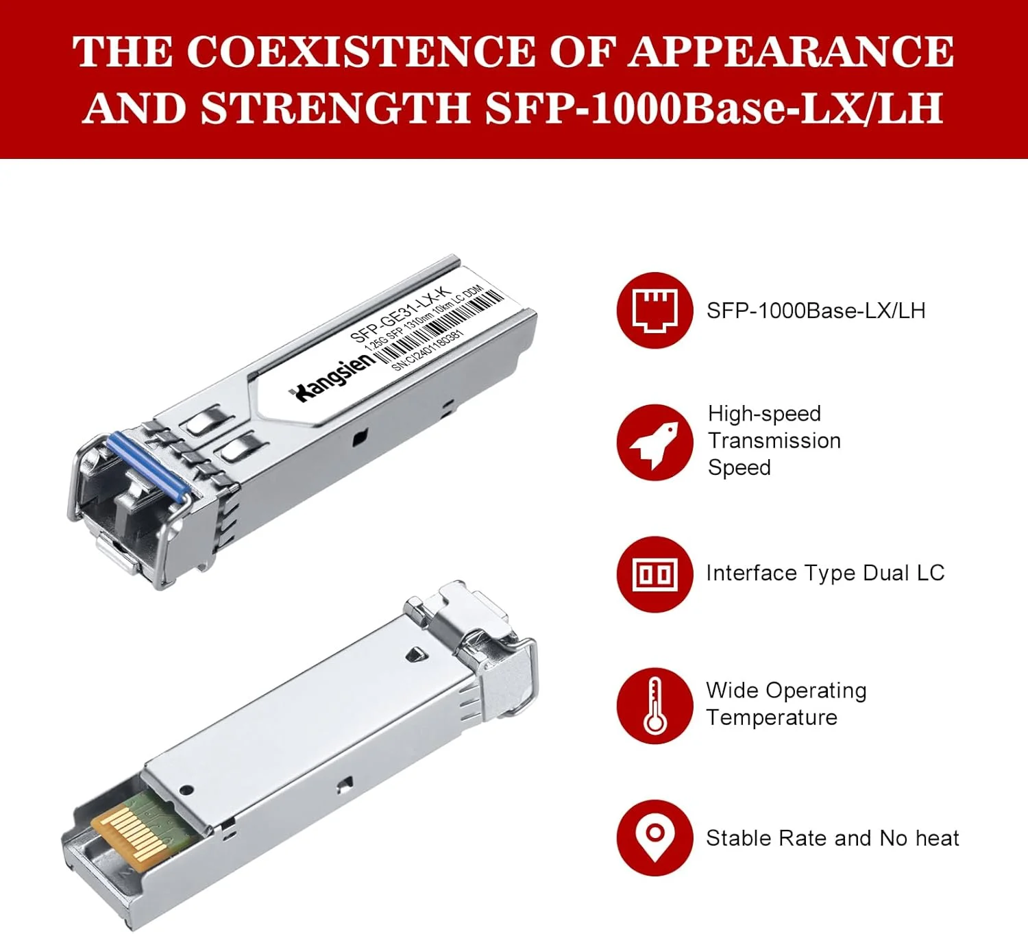 ماژول 1.25G SFP LC 1000Base-LX، 1310nm SMF فیبر نوری تک حالته، تا 10 کیلومتر، سازگار با سیسکو، یوبیکیوتی، میکروتیک، دی-لینک، نت گیر، کیونپ، لینکسیس و غیره (1 بسته)