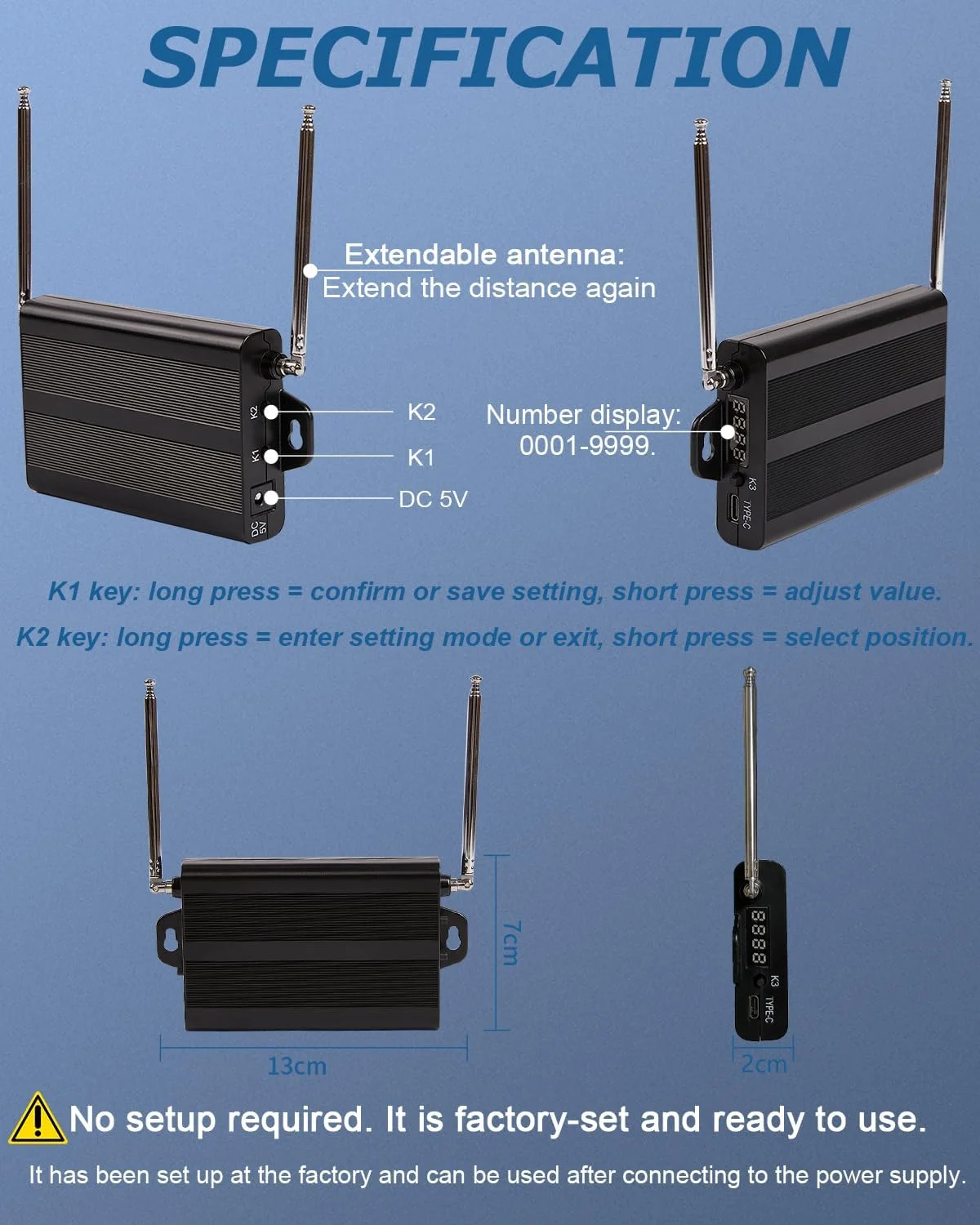 تکرار کننده تقویت کننده سیگنال برای افزایش محدوده سیگنال برای سیستم پیجر WNKRUN (فقط با محصولات برند WNKRUN استفاده شود)