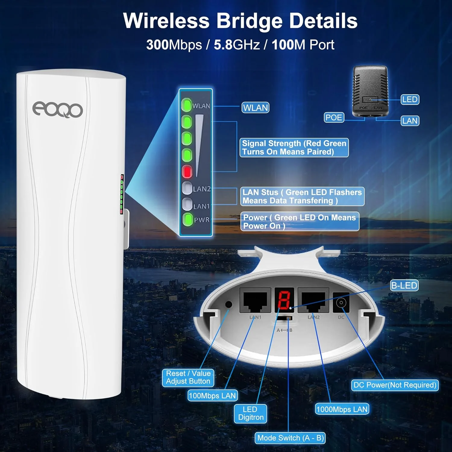 اکستندر وای فای اینترنت استارلینک نقطه به نقطه با پایه نگهدارنده، پل وایرلس بیرونی 5.8 گیگاهرتز 3 کیلومتر 1000 مگابیت بر ثانیه برای استارلینک مینی، روتر نسل 3 و نسل 2 با آداپتور اترنت، 2 پورت LAN، بسته 2 عددی