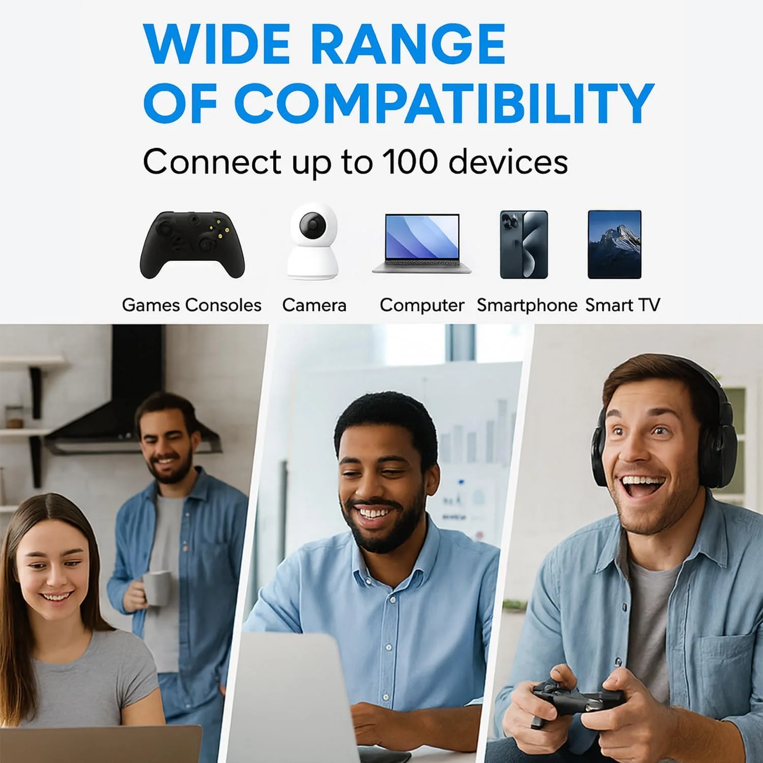 تقویت کننده سیگنال وای فای AC1200 - تکرار کننده دو باند 2.4/5 گیگاهرتز، 1200 مگابیت در ثانیه، پوشش 900 متر مربع، 2 پورت اترنت گیگابیتی، 4 آنتن، تعویض 1 ساله.