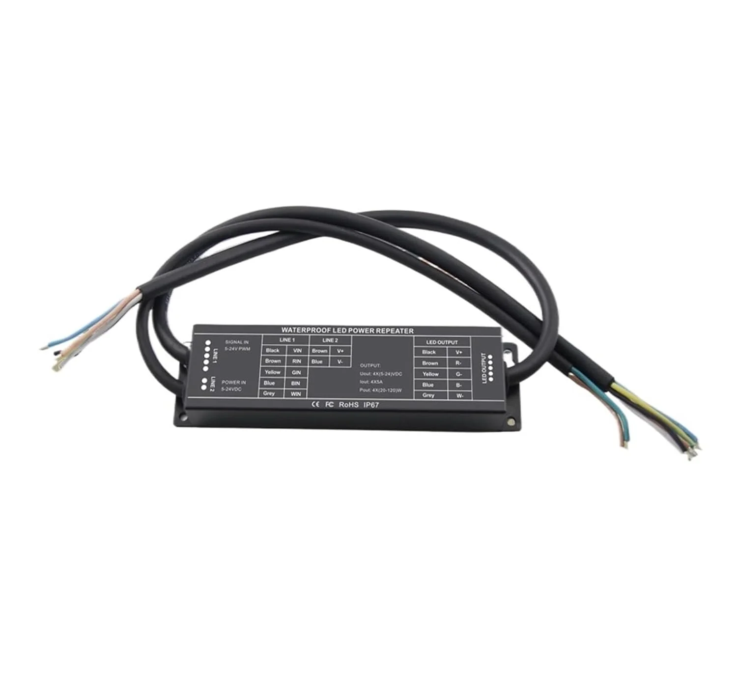 تکرار کننده LED ولتاژ ثابت فرکانس بالا ضد آب 5A x 4CH، DC 5V - 24V مناسب برای توسعه توان کنترلر PWM مختلف