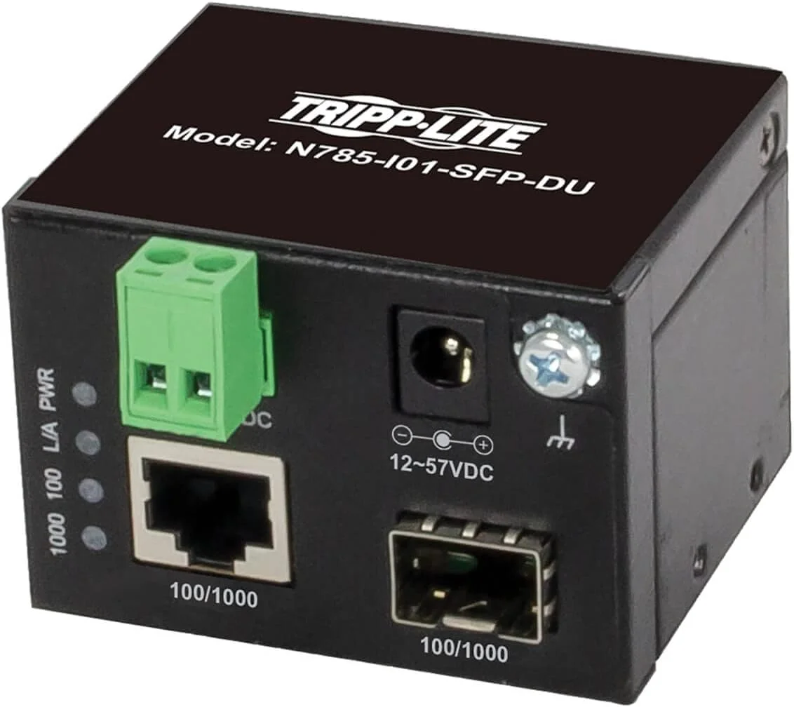 مبدل رسانه ای اترنت مسی به فیبر نوری صنعتی Tripp Lite، فرستنده و گیرنده SFP غیر مدیریتی، SFP به RJ45، 10/100/1000 مگابیت بر ثانیه، برق DC، 2 ساله (N785-I01-SFP-DU)
