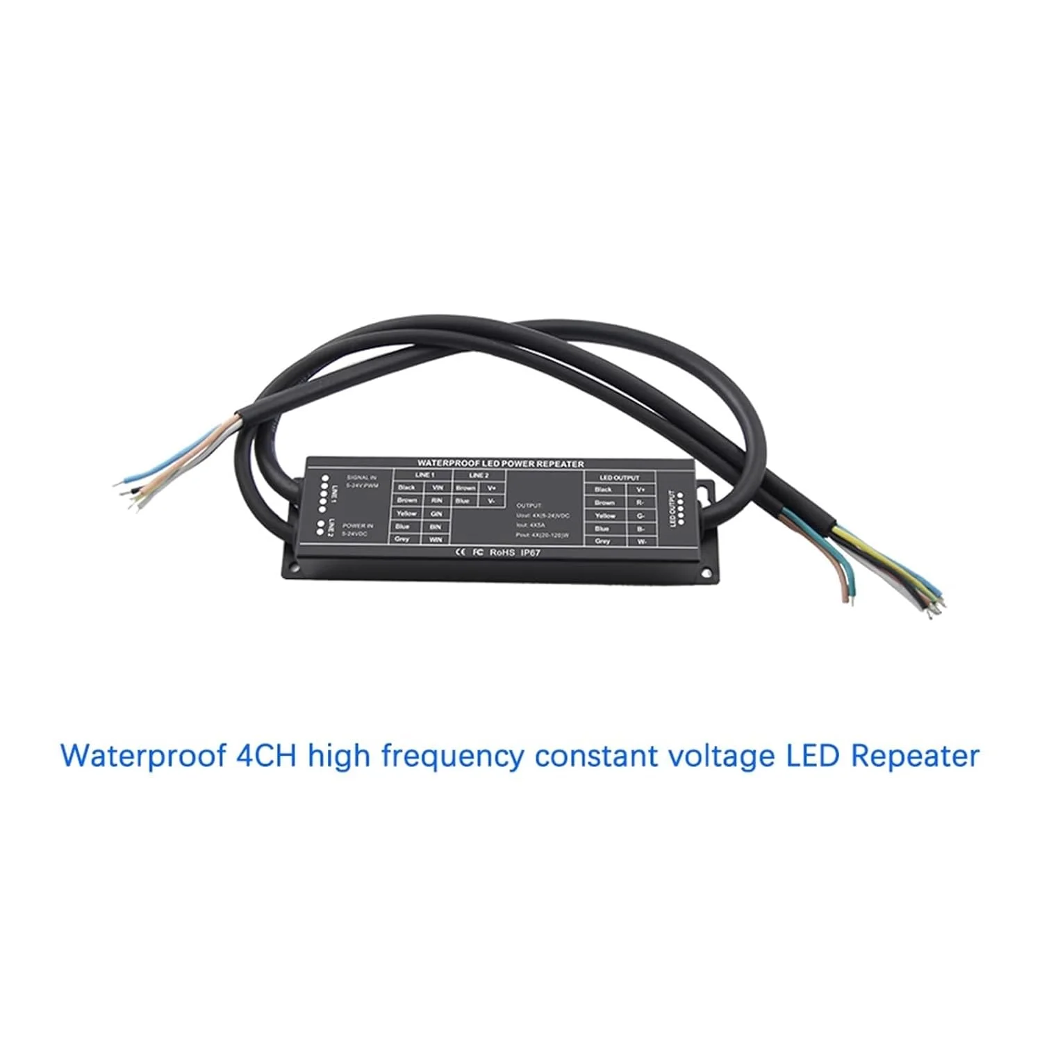 تکرار کننده LED ولتاژ ثابت فرکانس بالا ضد آب 5A x 4CH، DC 5V - 24V مناسب برای توسعه توان کنترلر PWM مختلف