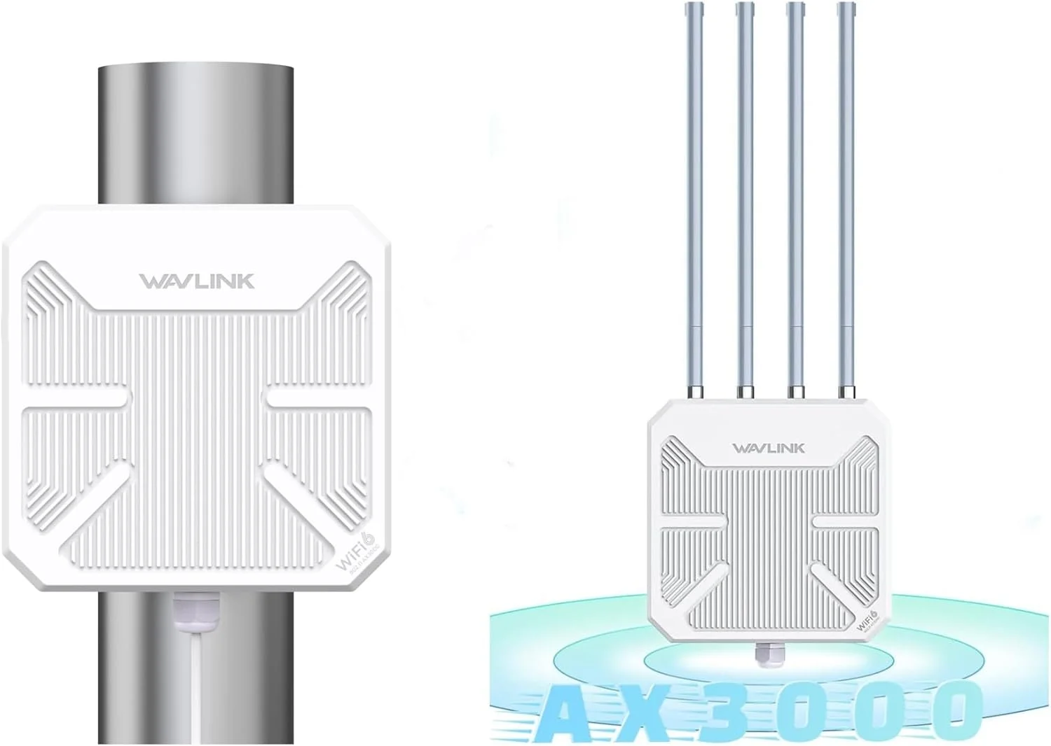 تقویت کننده وای فای 6 دو بانده AX3000 WAVLINK مناسب فضای باز/PoE/IP67 ضد آب/ پوشش دهی تا 3 کیلومتر، پشتیبانی از 256 دستگاه برای گاراژ، حیاط، RV