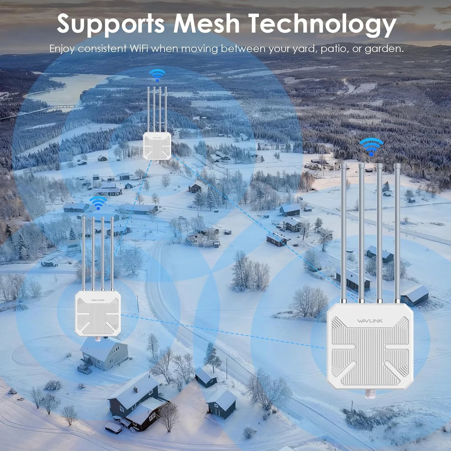 تقویت کننده وای فای بیرونی WAVLINK AX1800 با برد بلند، استاندارد IP67 ضد آب، دو بانده WiFi 6، دارای 4 آنتن 8dBi با POE، پوشش پرسرعت برای مزرعه، حیاط، RV، کمپینگ، سازگار با Starlink