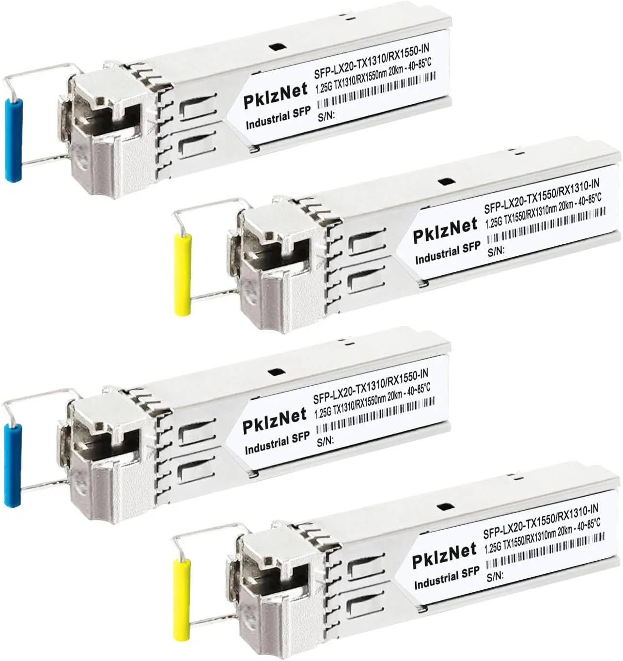 4 عدد ماژول فیبر نوری تک حالته صنعتی 1.25G BIDI SFP، فرستنده و گیرنده شبکه LX SM1310nm 1550nm 20km DDM، رابط LC Simplex