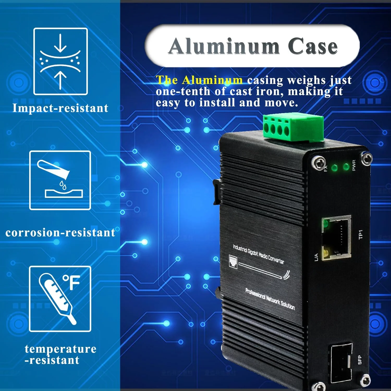 مبدل رسانه اترنت صنعتی کوچک SFP، ورودی 12 تا 48 ولت DC، نصب روی ریل DIN و دیوار، تمام/نیمه دوطرفه، 10/100/1000Base-T به 100/1000Base-X SFP، دمای کارکرد -40°F تا 167°F